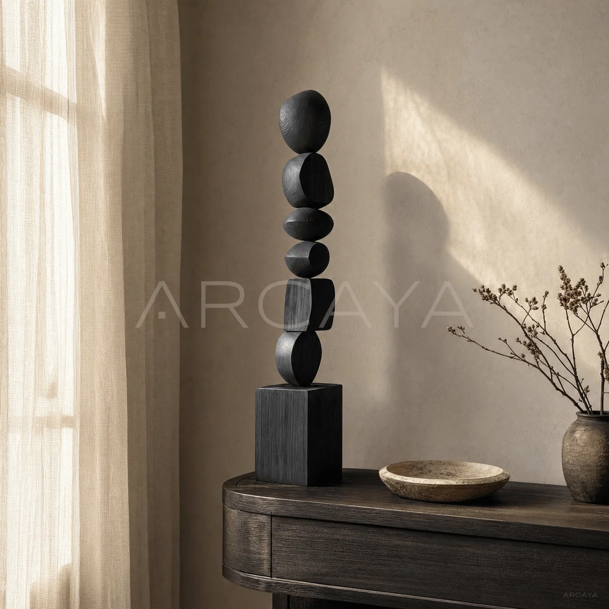 Black Stacked Wood Totem