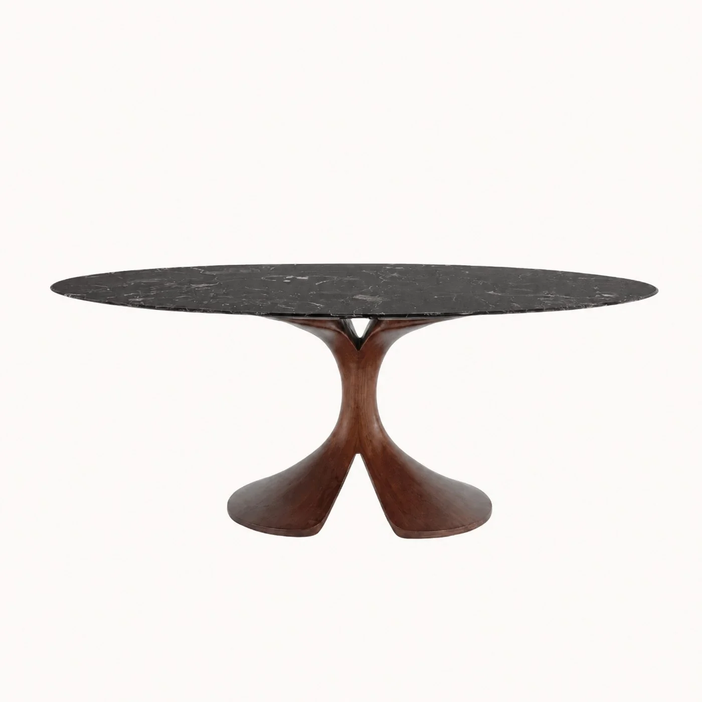 Oval Stone Dining Table Sculptural Wood Base