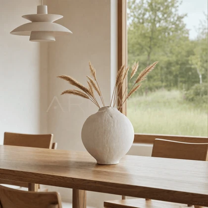 White Textured Ceramic Jar — styled interior view 2