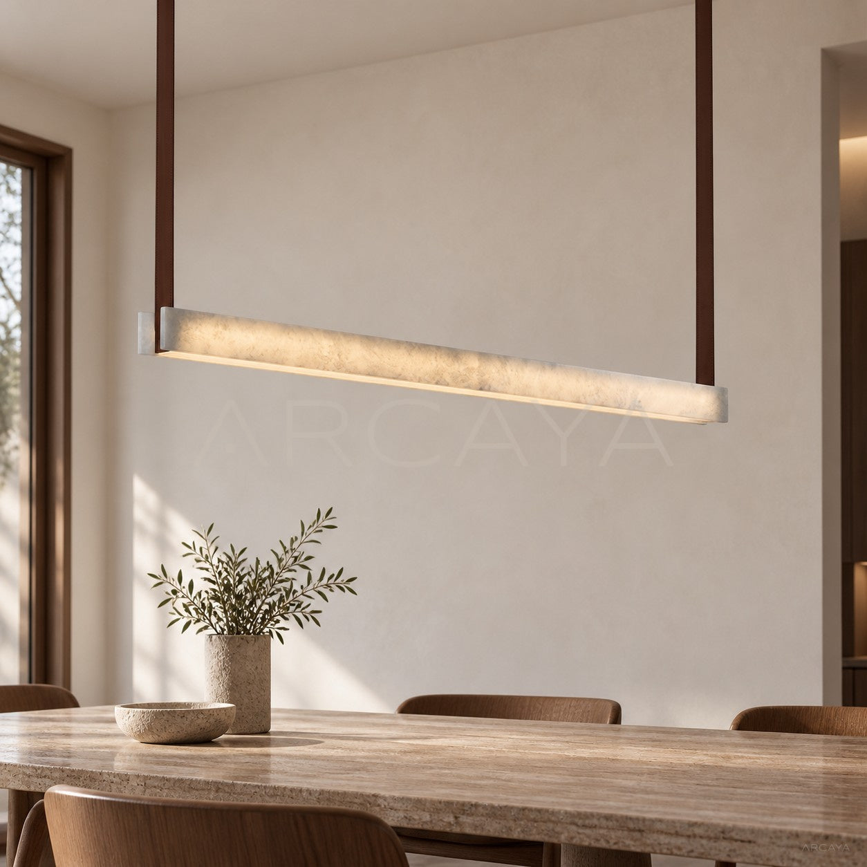Leather Strap Stone Linear Pendant Light 97130