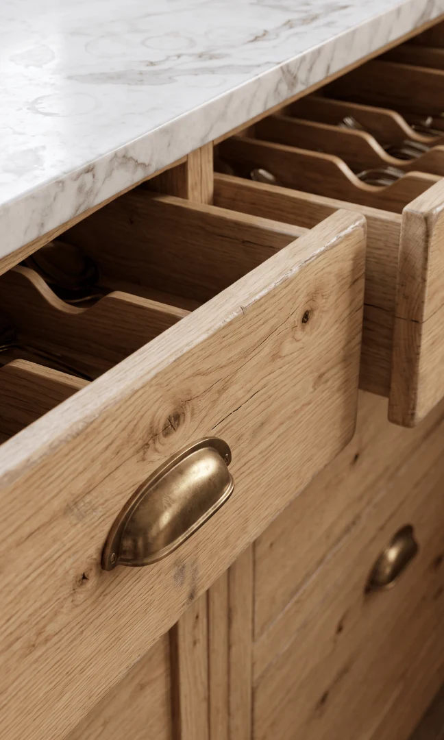 Custom cabinet drawer construction and interior detailing