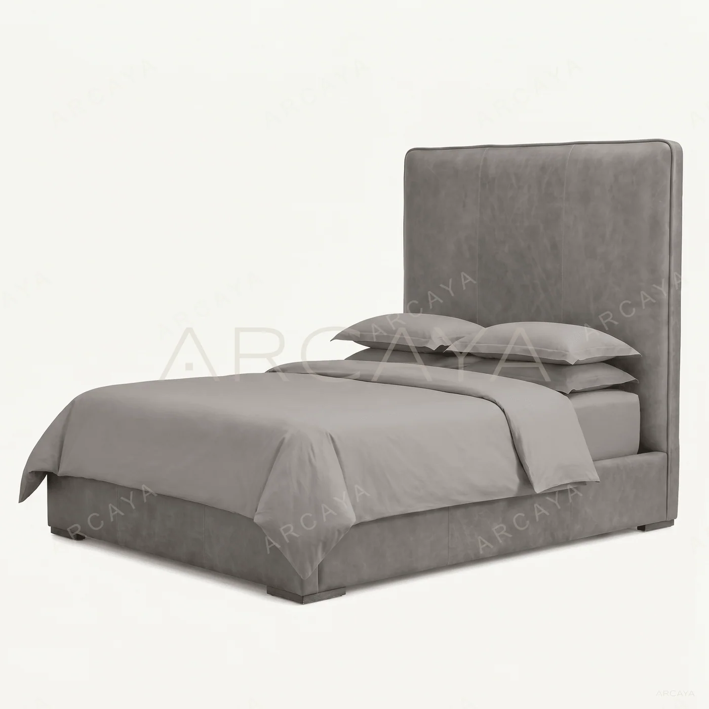 Tall Wingback Upholstered Leather Platform Bed