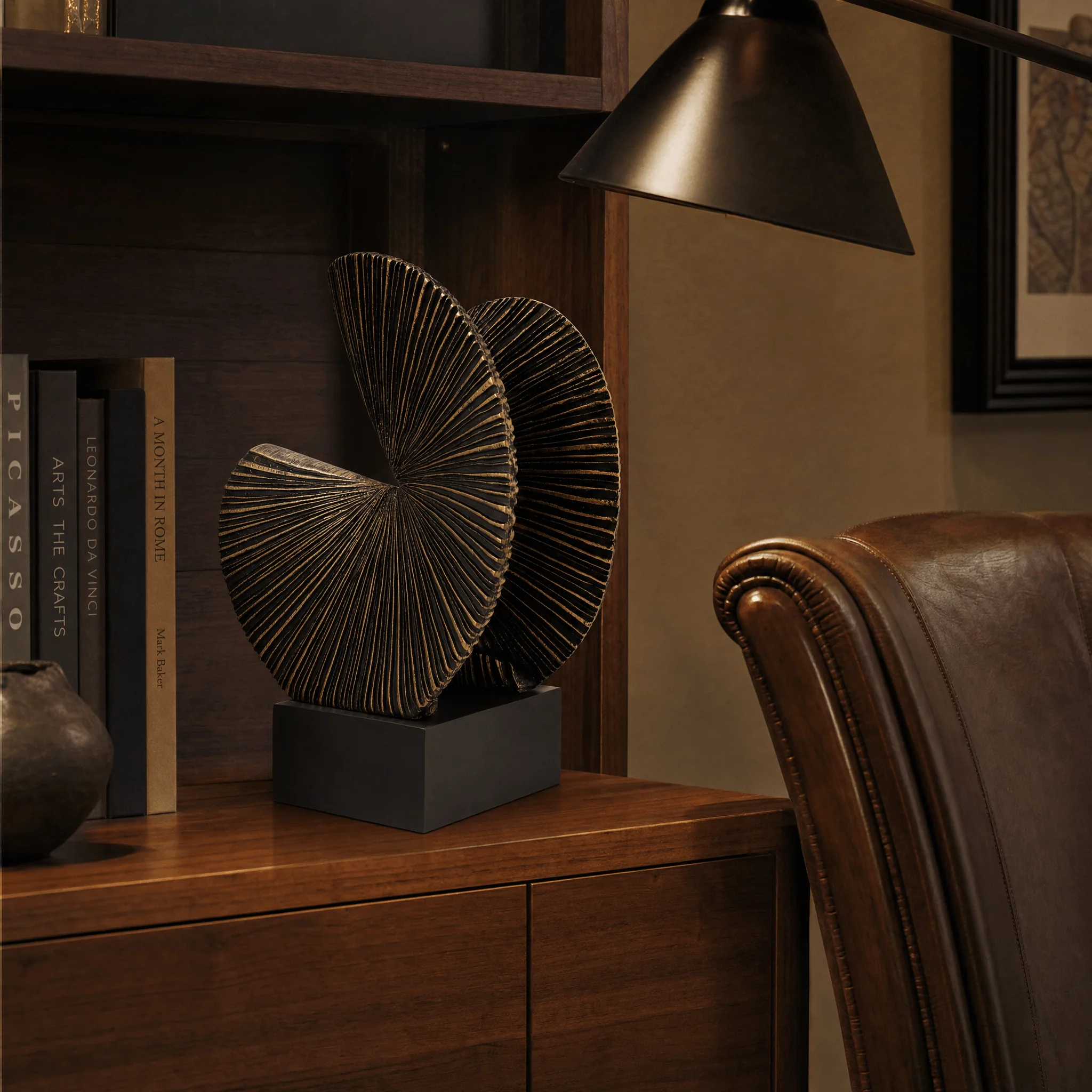 Black Fan Sculpture in a finished interior.