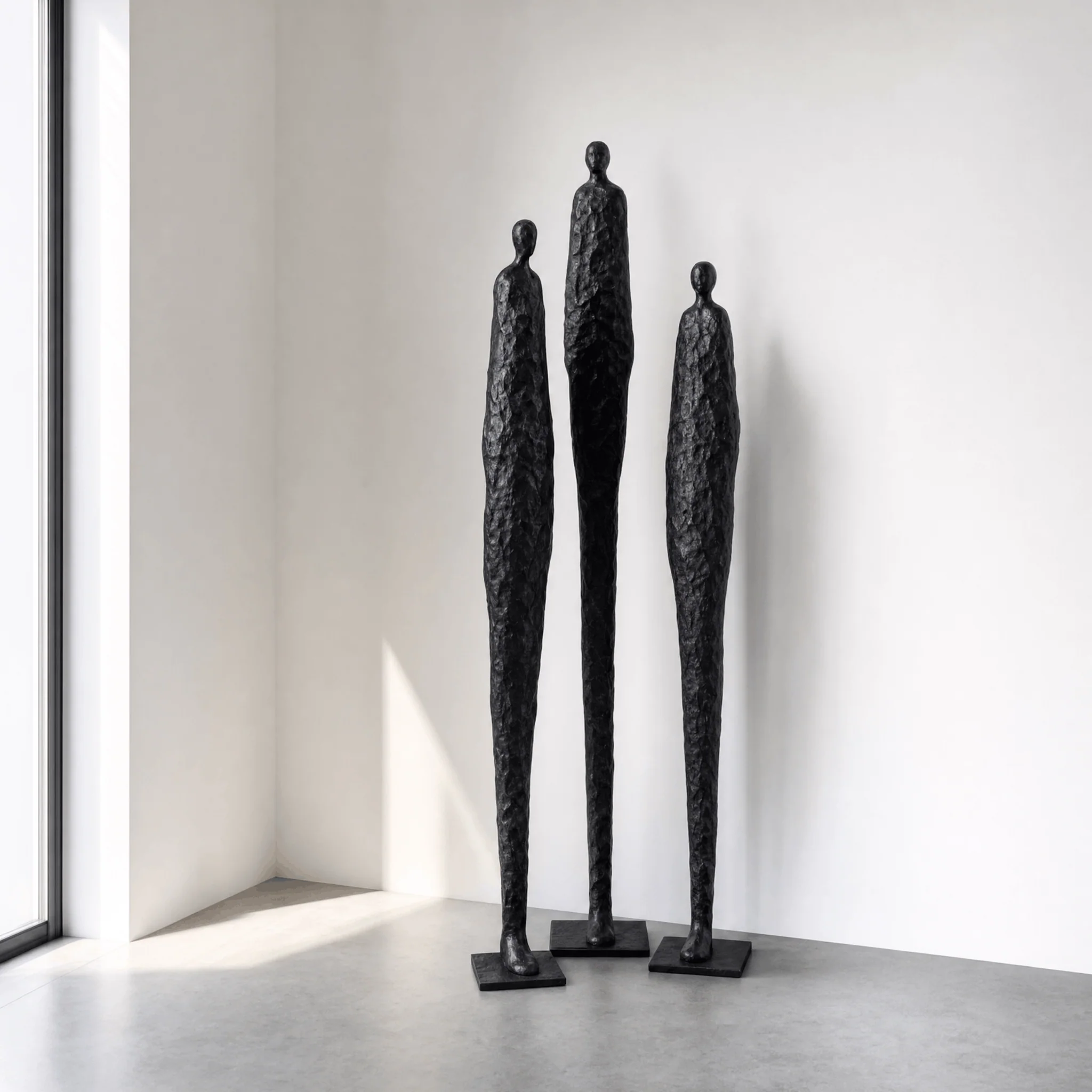 Three Figure Sculpture in a finished interior.
