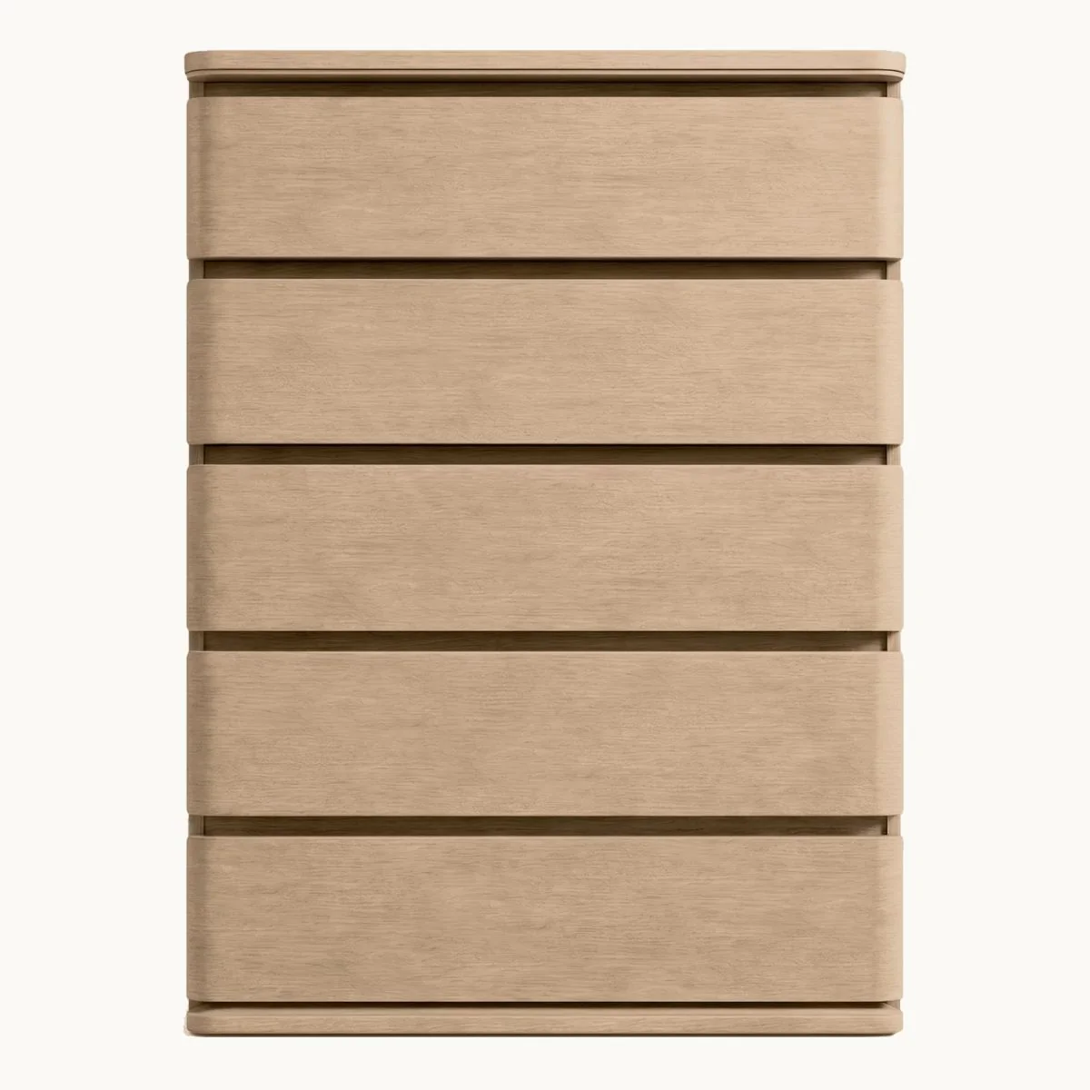 Rounded-Edge Oak Five-Drawer Chest