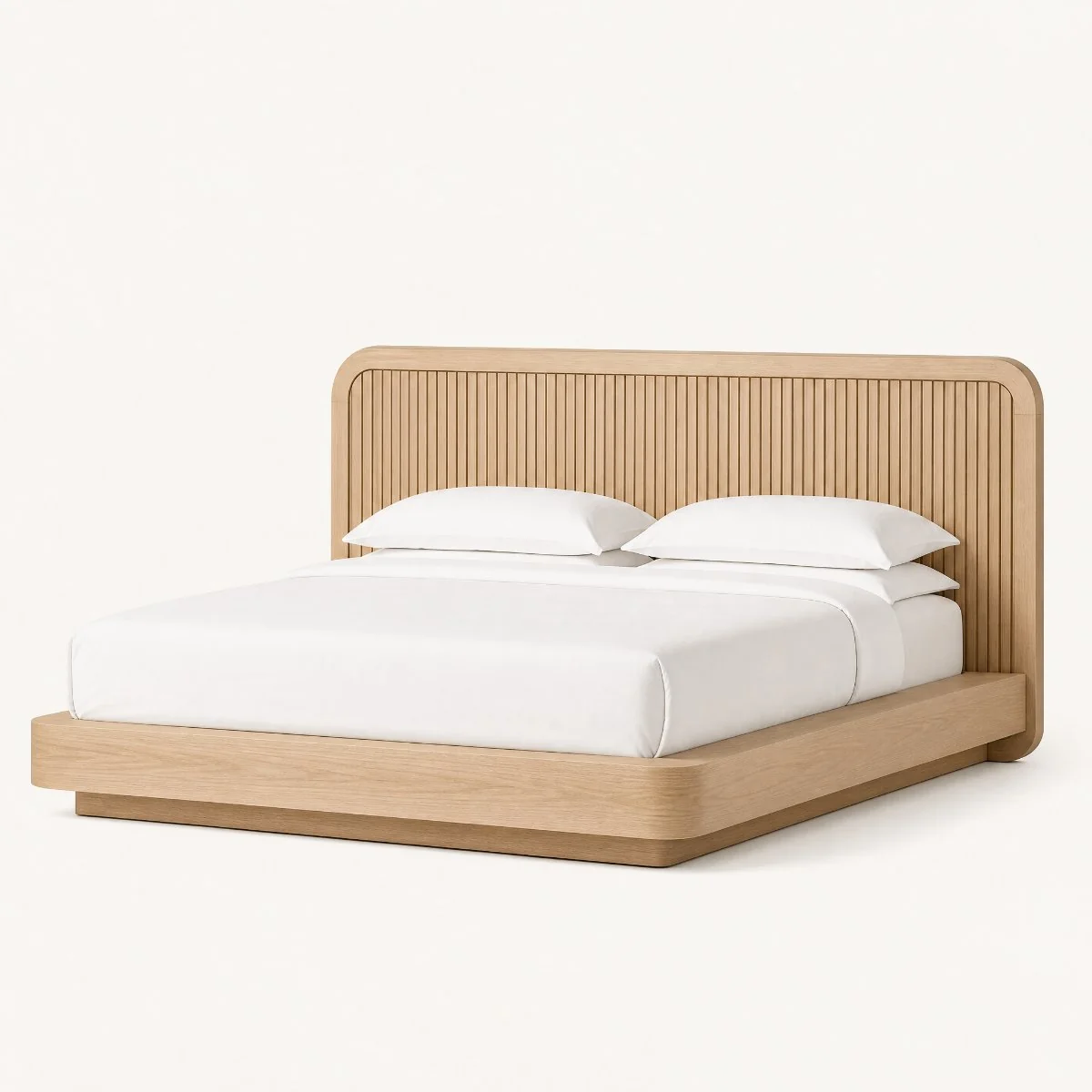 Fluted Oak Panel Platform Bed