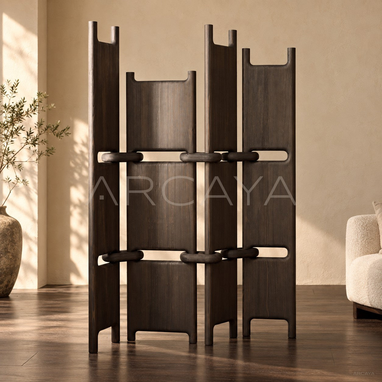 Wabi Sabi Charcoal Wood Folding Screen