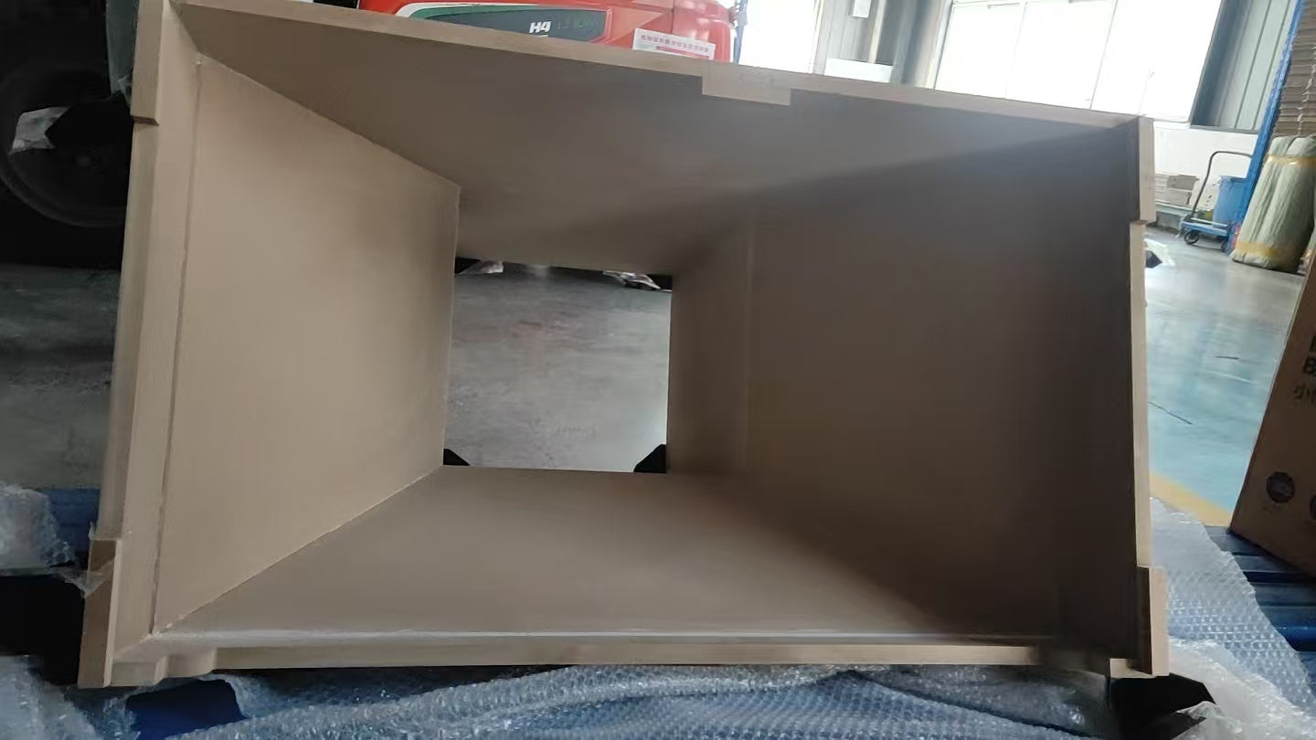 Range hood body checked inside before it was wrapped for shipment