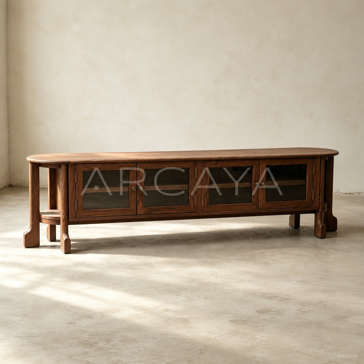 Oak Curved Tv Stand
