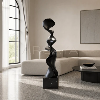 Black Curved Sculpture — styled interior view 2