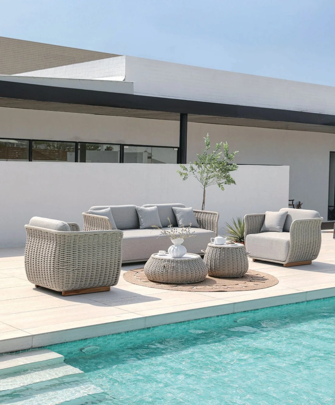 Woven poolside sofa group