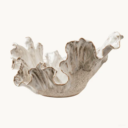 Gray White Pleated Ceramic Bowl — product view