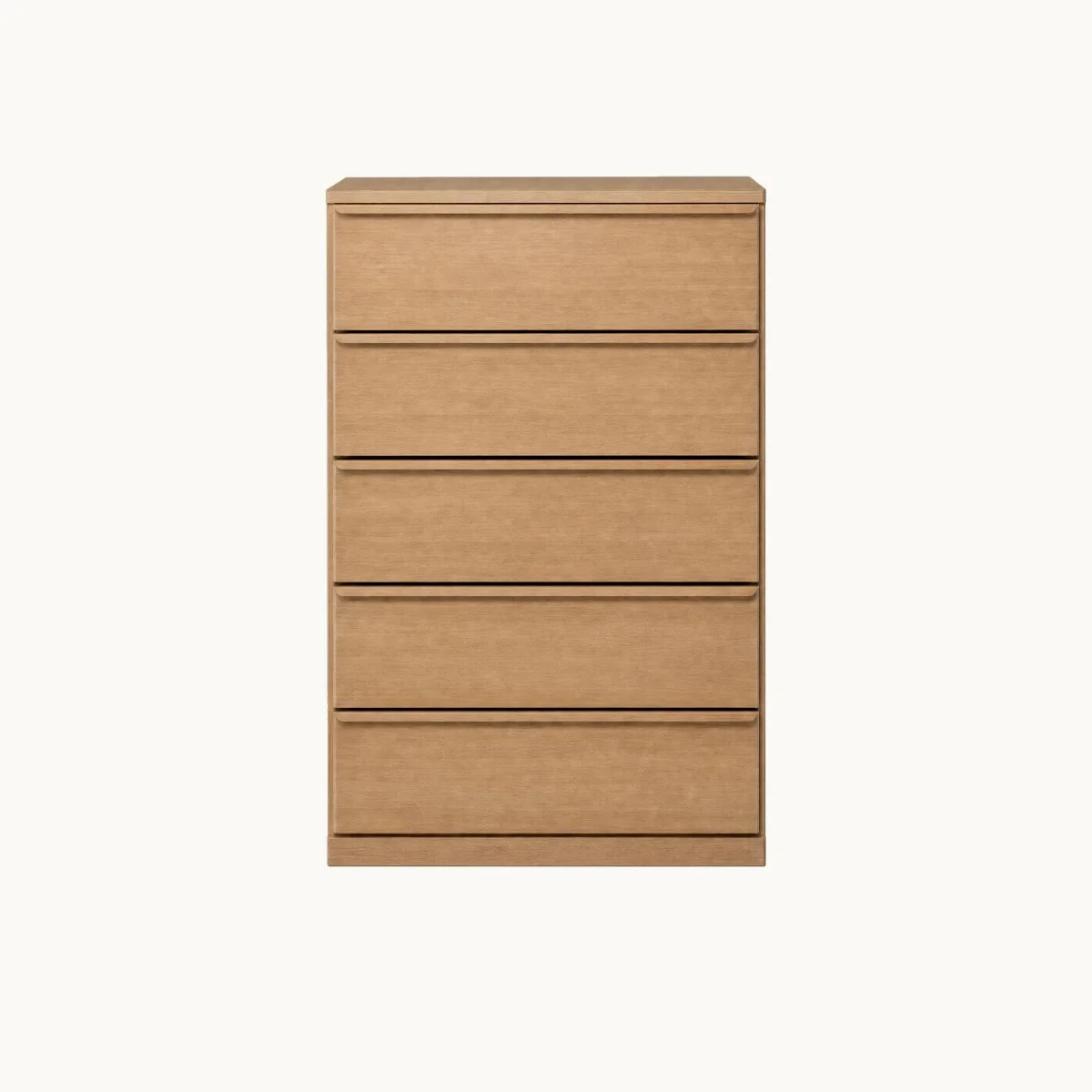 Rounded-Edge Oak Five-Drawer Tall Chest