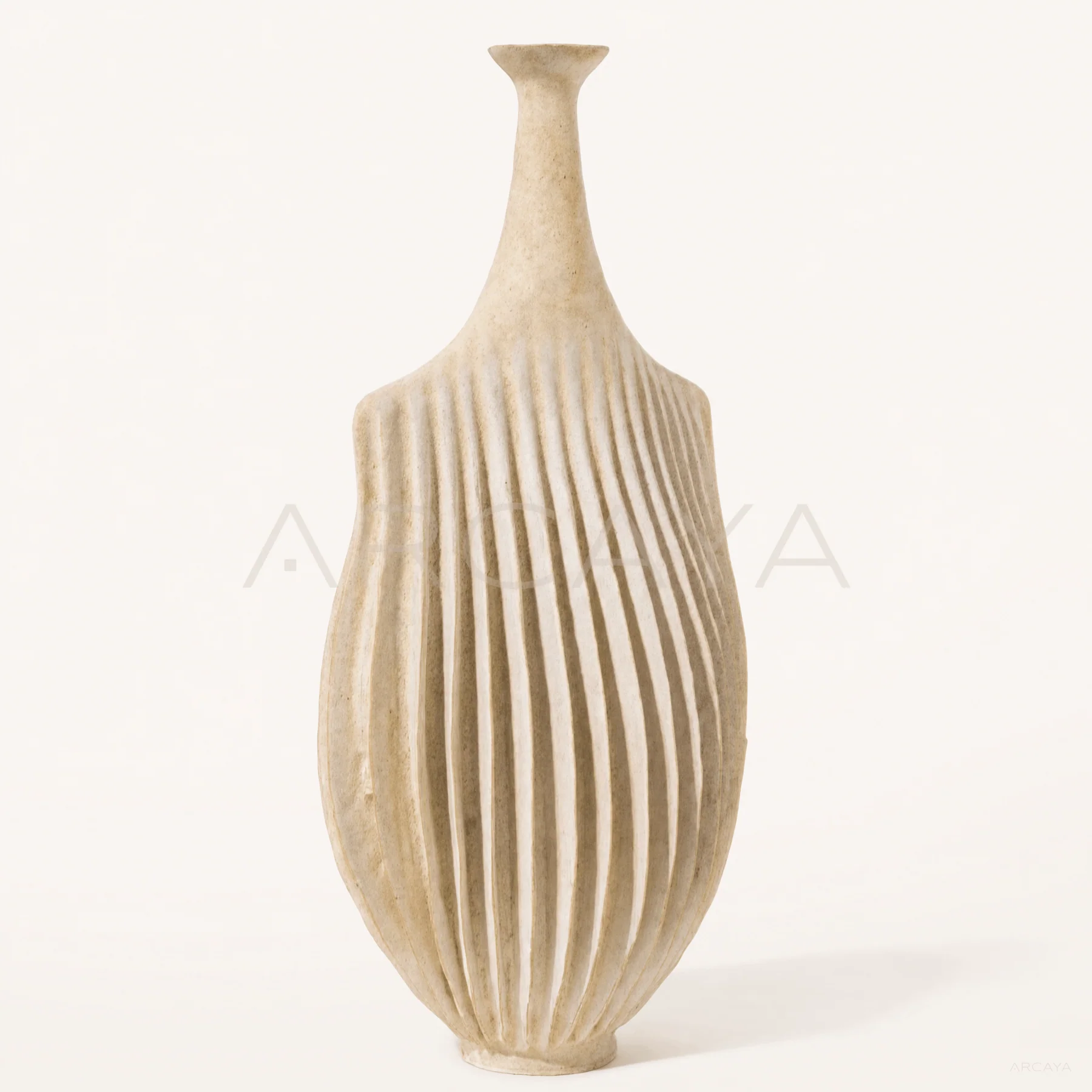 Beige Fluted Ceramic Vase — product view
