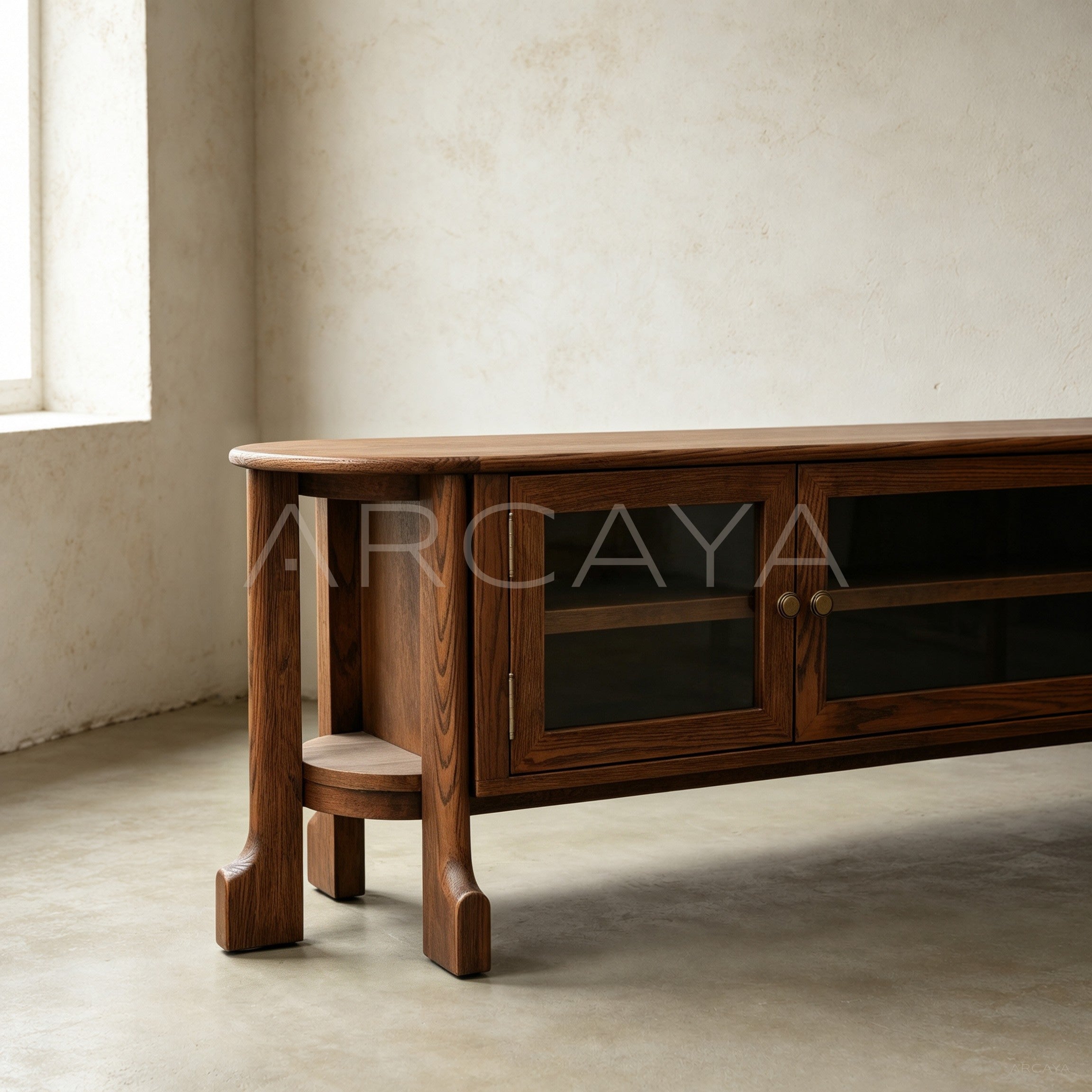 Oak Curved Tv Stand