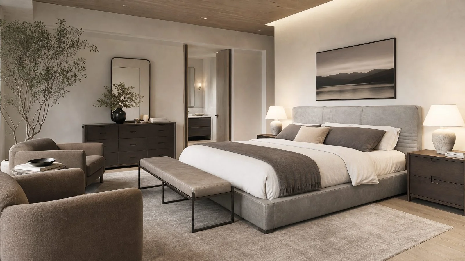 Leather Beds in a modern room