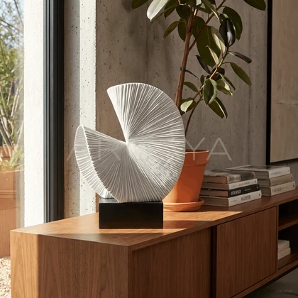 White Fan Sculpture — styled interior view 2