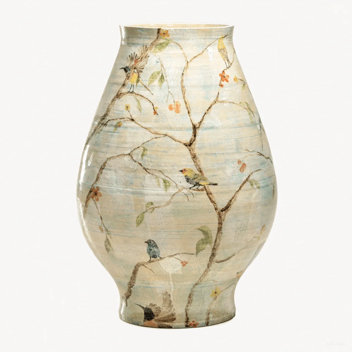 Hand Painted Bird and Flower Vase